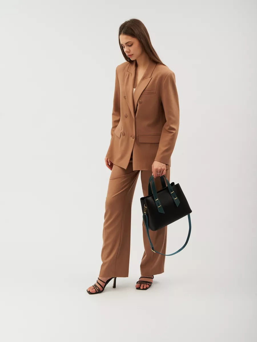 Sac à main femme, sac bandoulière, sac trapèze, moyen format, PU lisse, anse contrastée, sac chic ville, modèle Agapite