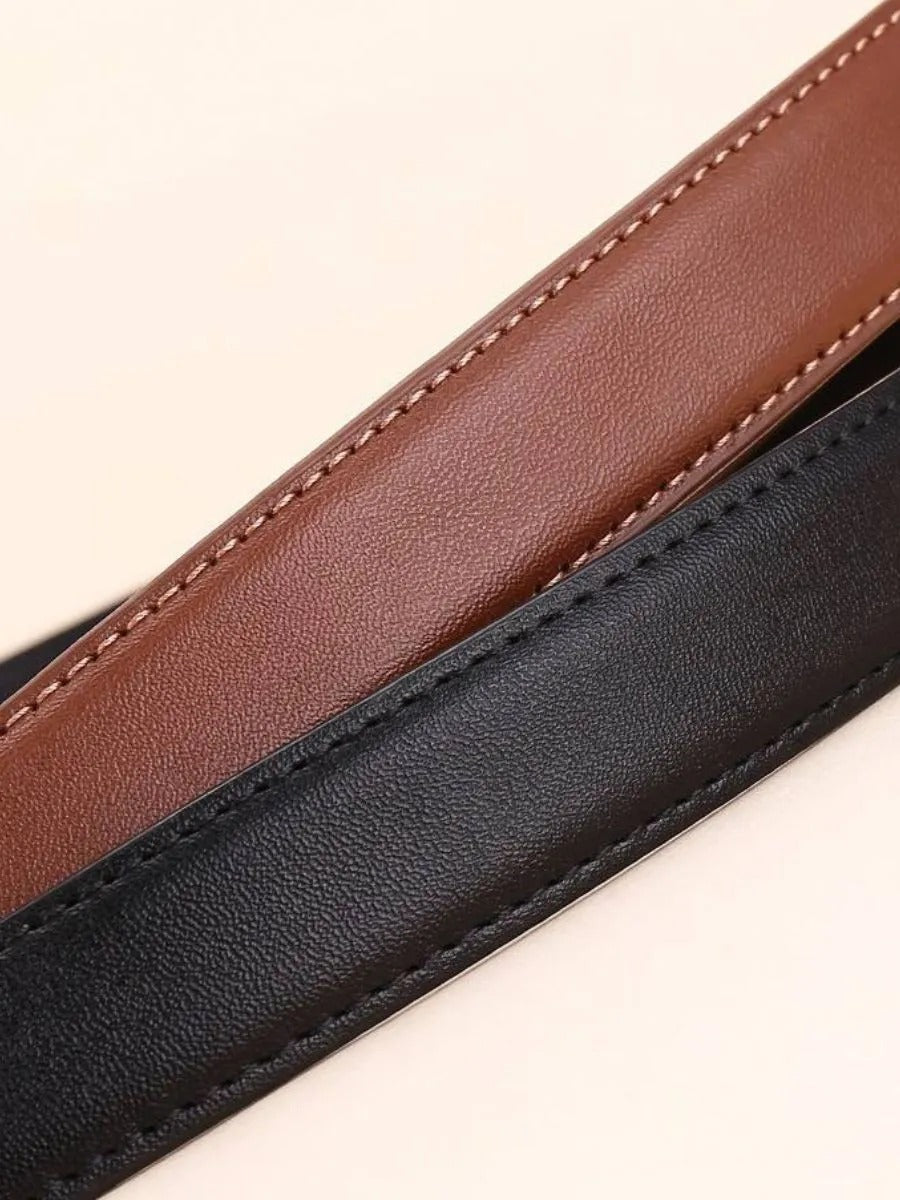 Women's leather belt, modern rounded golden buckle, classic thin belt, fashion accessory 2025, Adla model