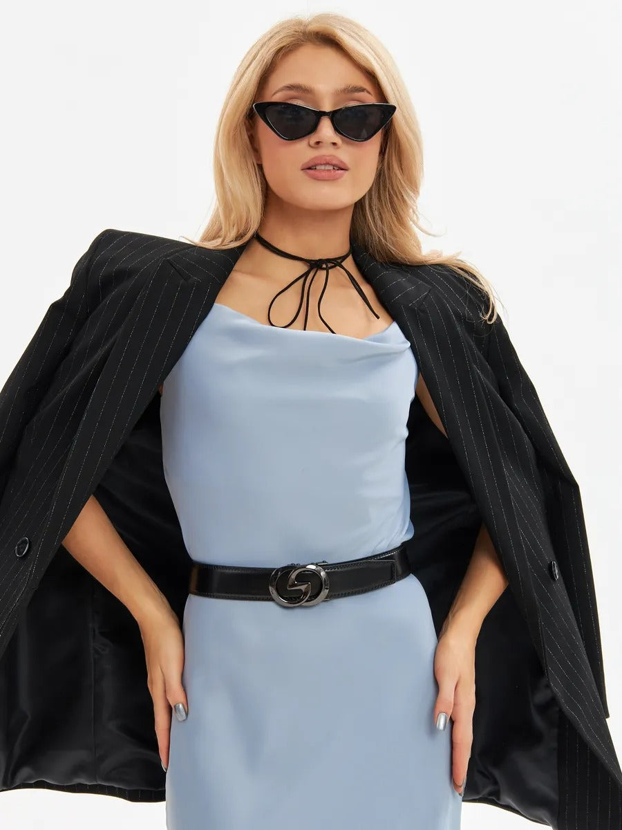 Women's leather belt, automatic metal buckle, double G buckle, 3.5 cm width, classic modern style, Gala model