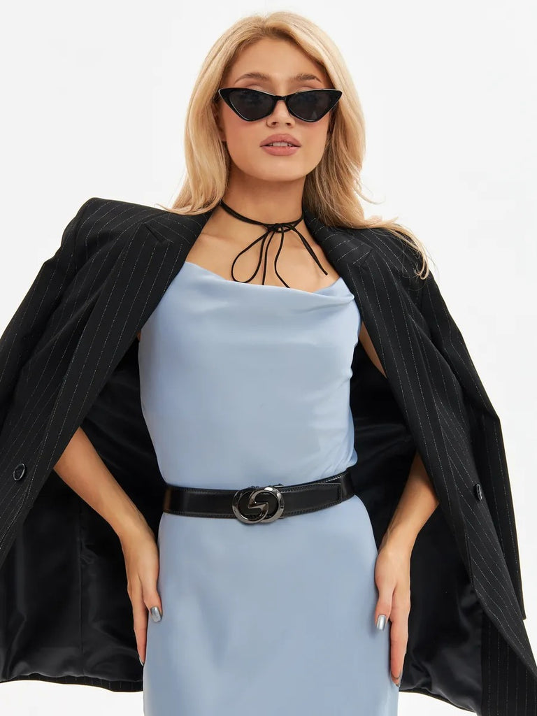 Women's leather belt, automatic metal buckle, double G buckle, 3.5 cm width, classic modern style, Gala model