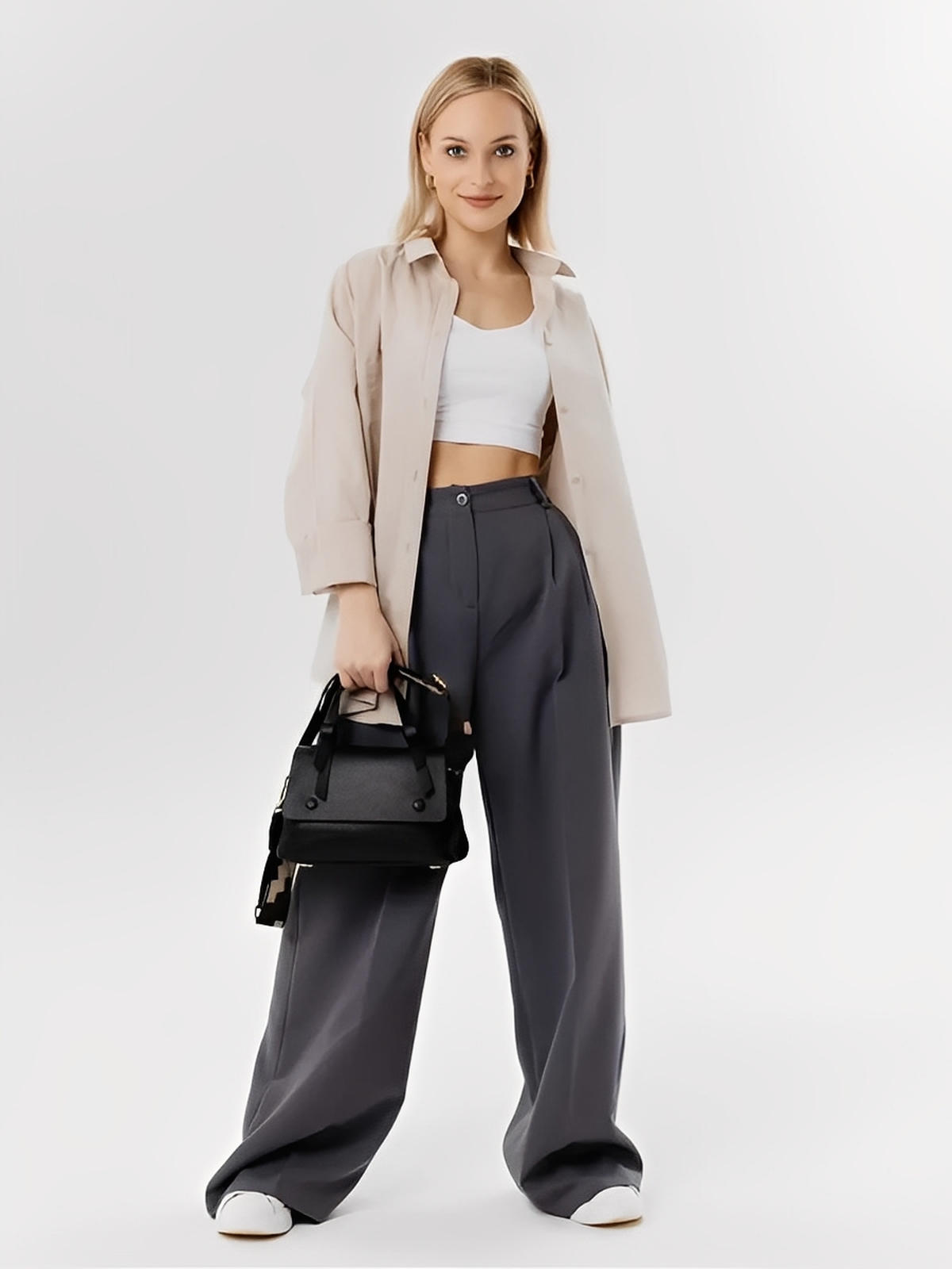 Borsa da donna in pelle, borsa a tracolla di tendenza, piccola borsa a mano, chic e moderna, modello Parvati