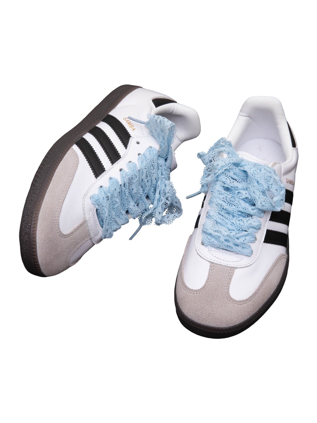 Lacets crochets en dentelle, lacets fantaisie pour baskets, lacets décoratifs pour sneakers, tendance y2k, modèle Chromy - Bleu ciel 100 cm