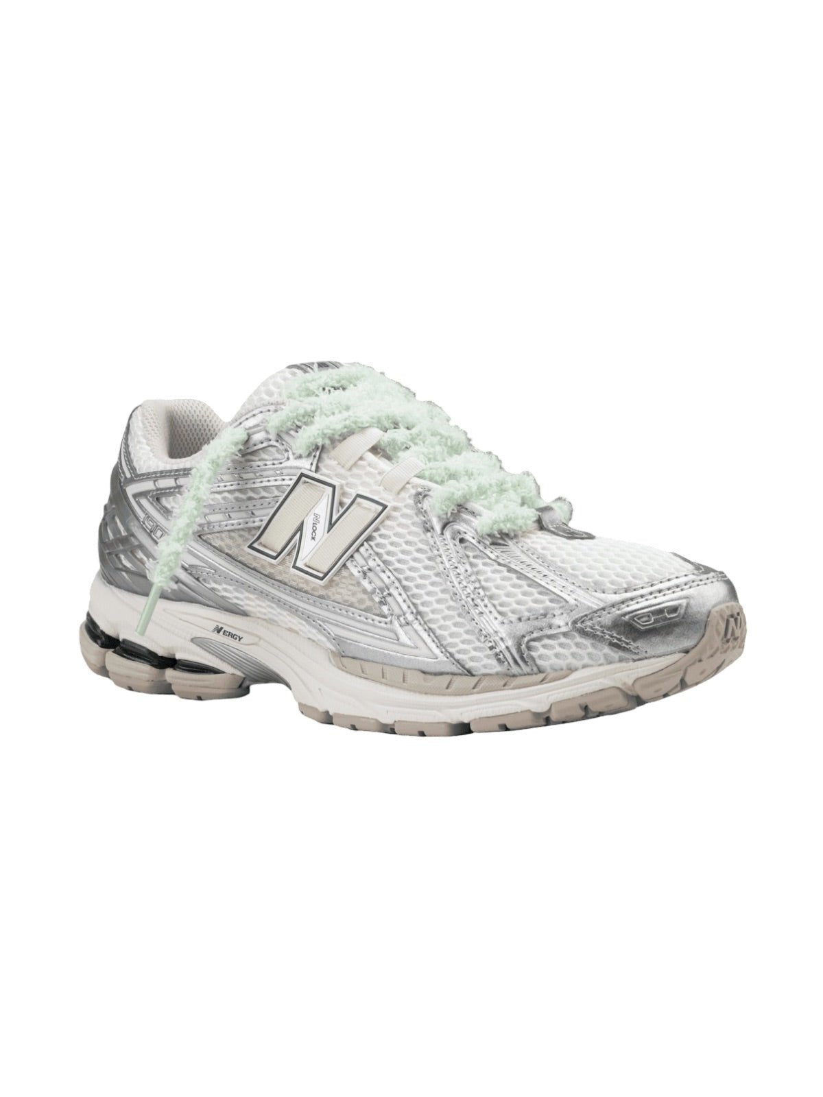 Lacets fluffy, lacets fin pelucheux, colorés et fantaisie, lifestyle et accessoire sneakers, modèle Estime - Vert menthe 80 cm