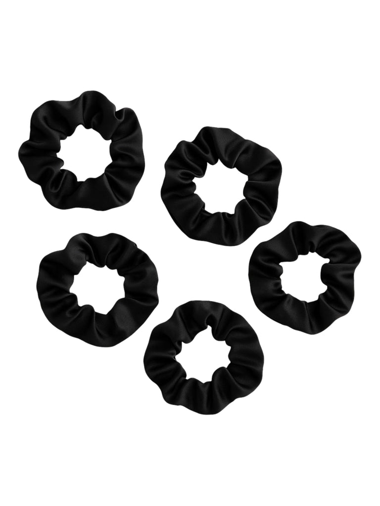 Lot de 5 chouchou en soie noir cheveux, accessoire coiffure femme, élastique cheveux satiné, scrunchie noir, chouchou mode, modèle Paudra - Chouchou - Noir