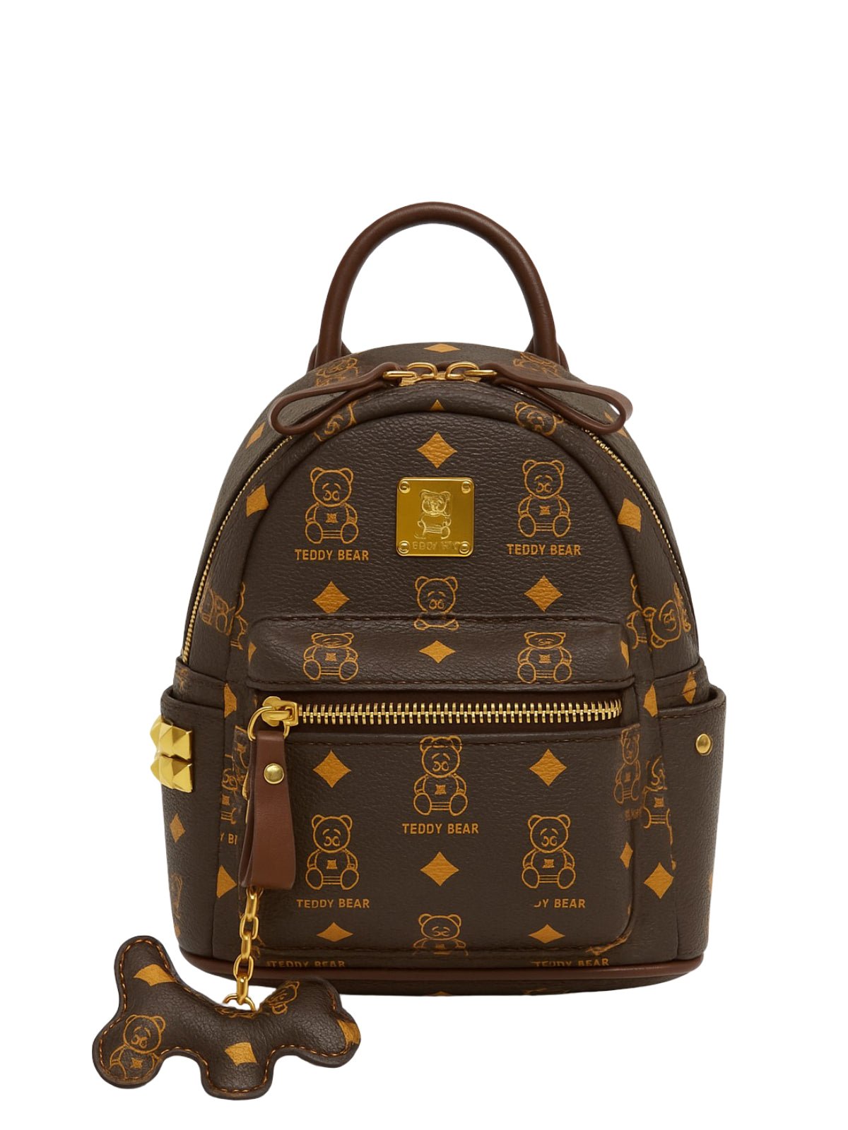 Mini sac à dos femme marron, sac dos imprimé ours "Teddy Bear", sac mode portable, sac de ville tendance, sac aspect luxe, modèle Louisa - Sac à dos - Marron