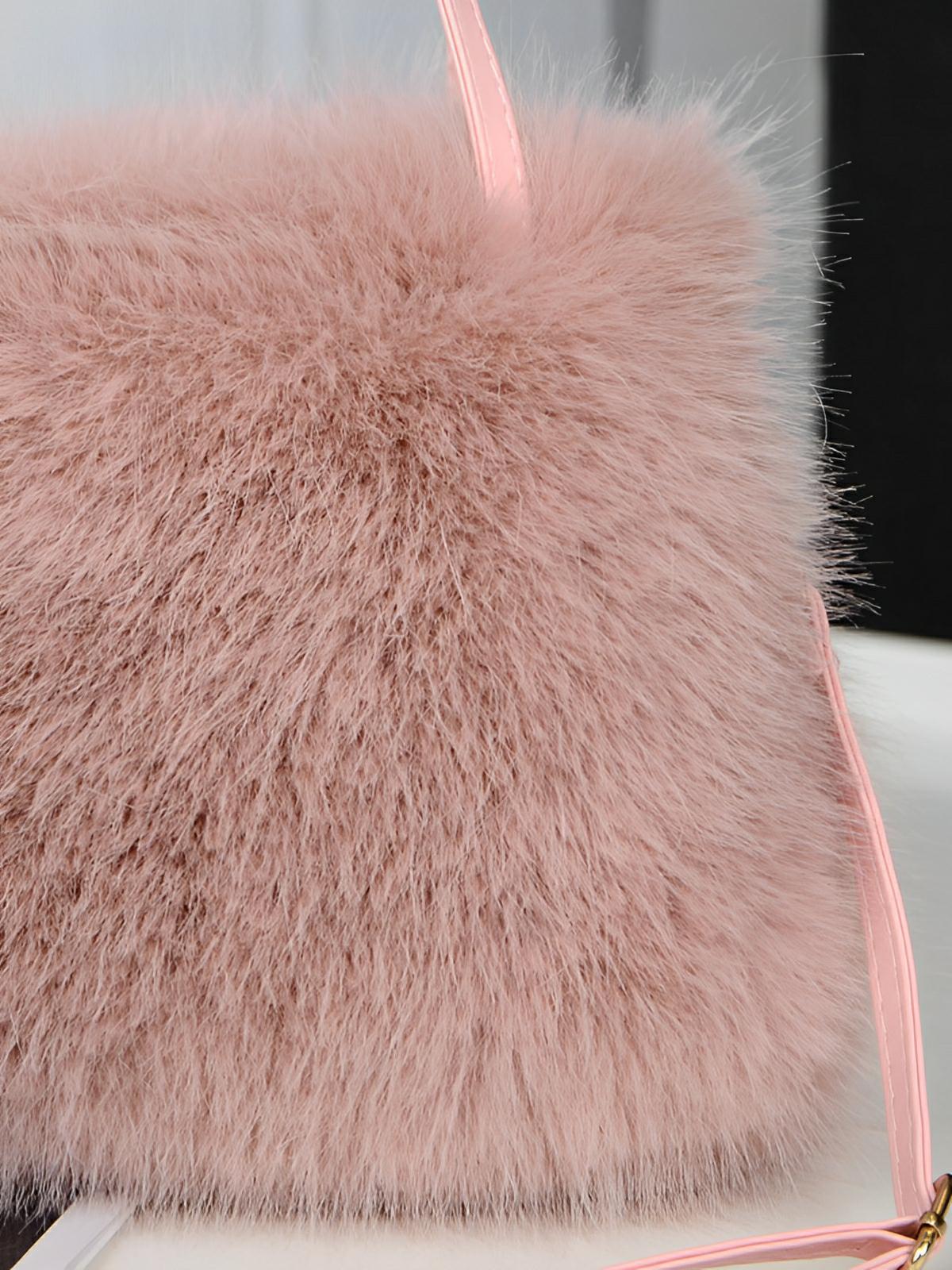 Mini sac à main en fourrure, bandoulière douce, modèle Elsa - Sac à main - Rose