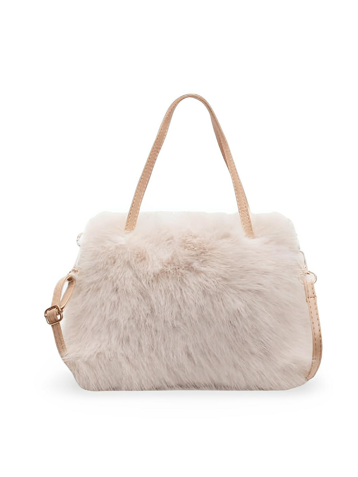 Mini sac à main en fourrure, bandoulière douce, modèle Elsa - Sac à main - Beige