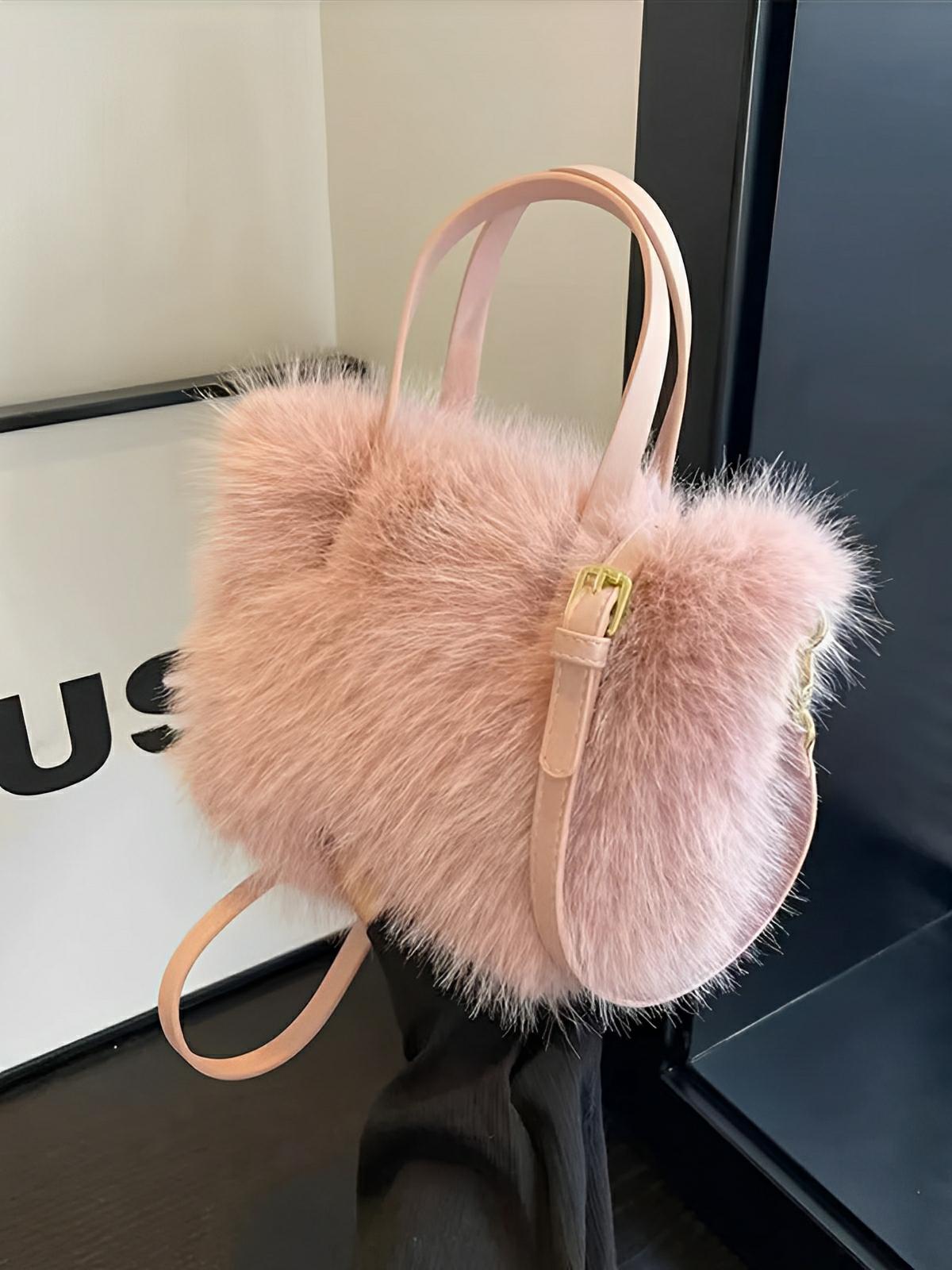 Mini sac à main en fourrure, bandoulière douce, modèle Elsa - Sac à main - Rose