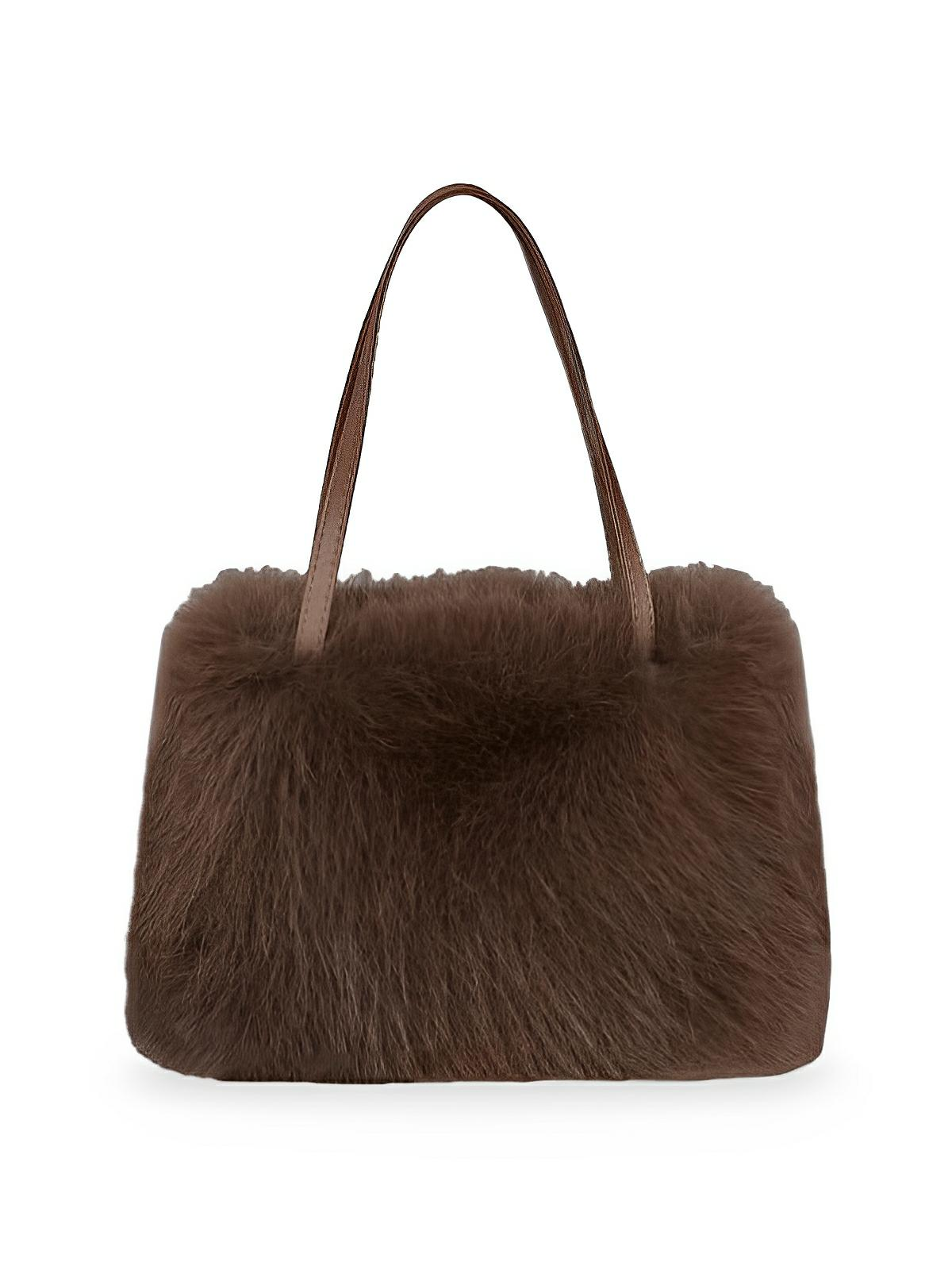 Mini sac à main en fourrure, bandoulière douce, modèle Elsa - Sac à main - Marron