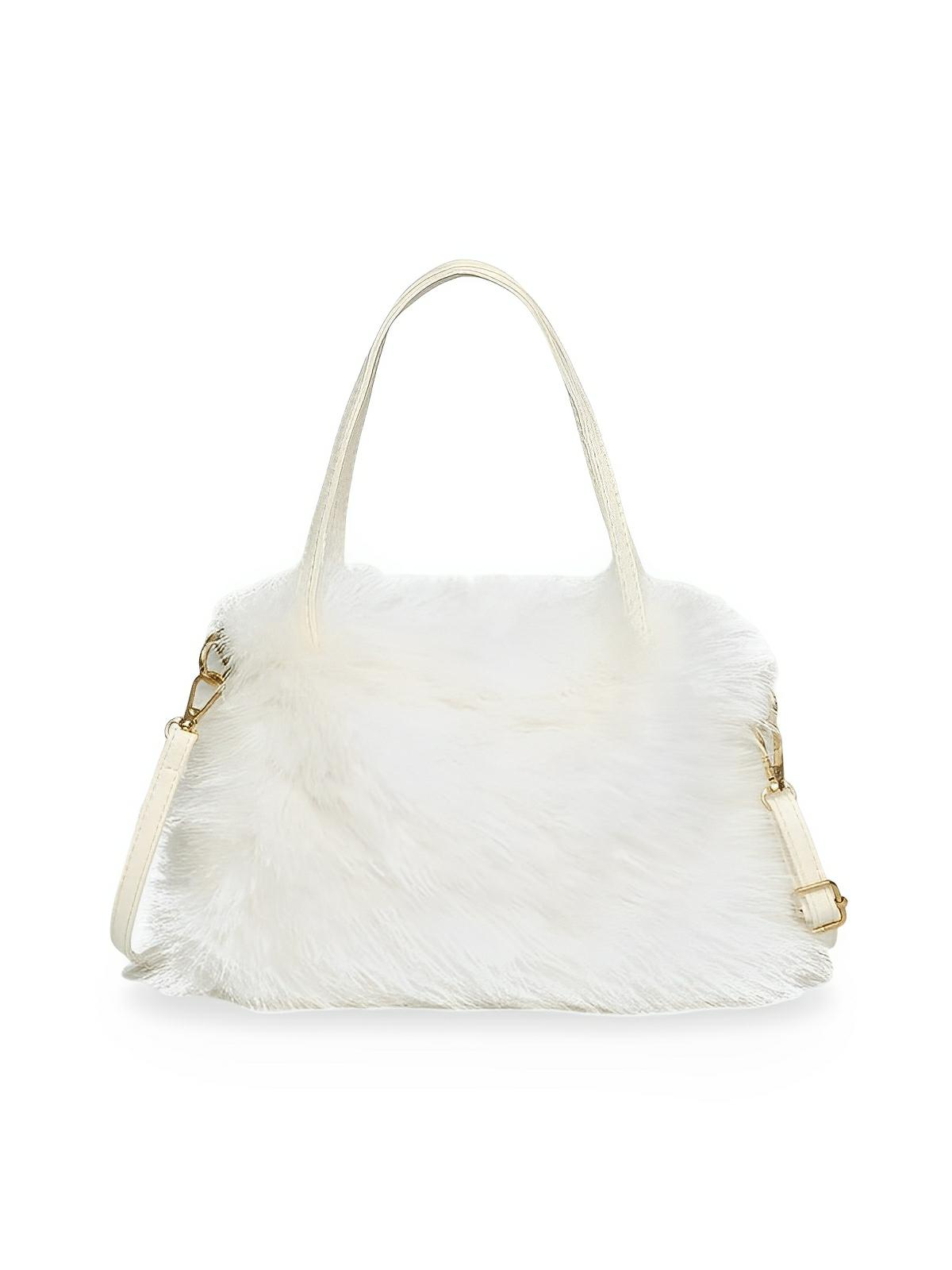Mini sac à main en fourrure, bandoulière douce, modèle Elsa - Sac à main - Blanc