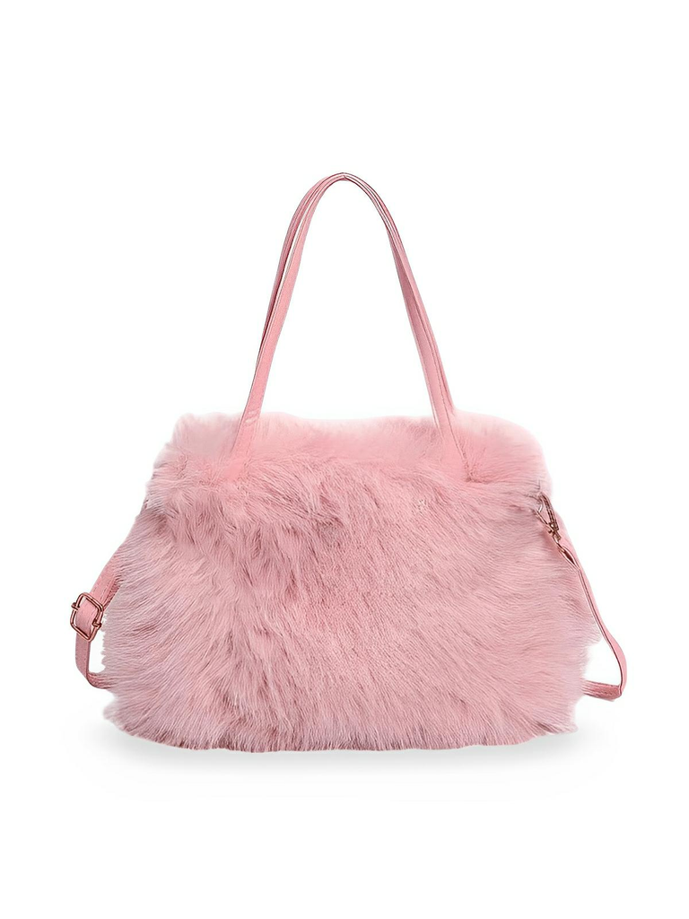 Mini sac à main en fourrure, bandoulière douce, modèle Elsa - Sac à main - Rose