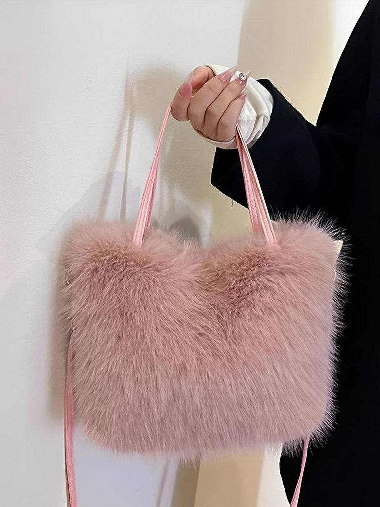 Mini sac à main en fourrure, bandoulière douce, modèle Elsa - Sac à main - Rose