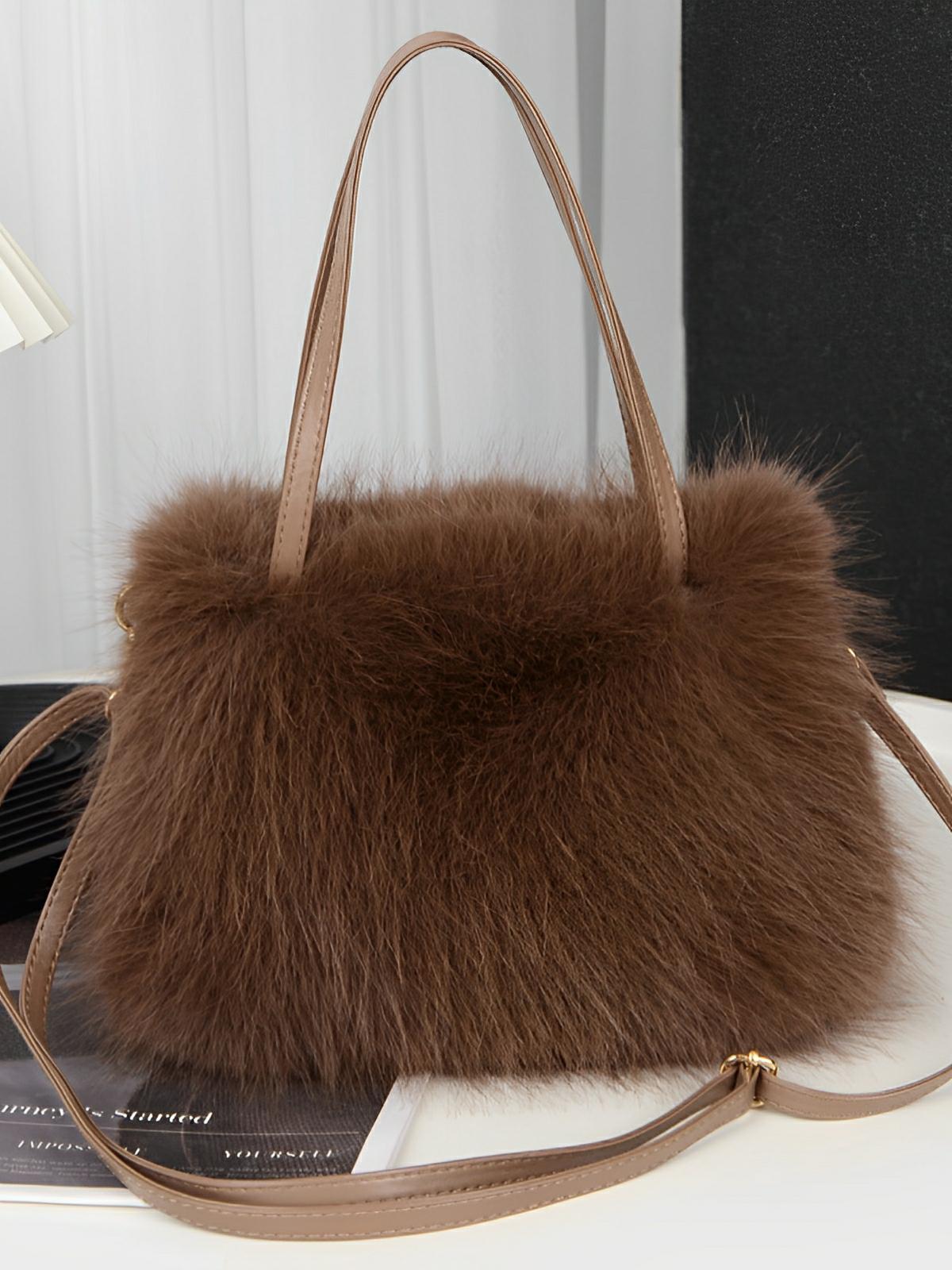 Mini sac à main en fourrure, bandoulière douce, modèle Elsa - Sac à main - Marron