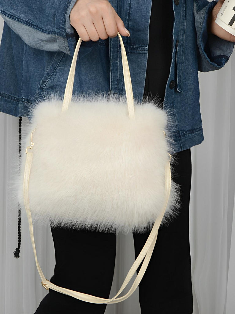 Mini sac à main en fourrure, bandoulière douce, modèle Elsa - Sac à main - Blanc