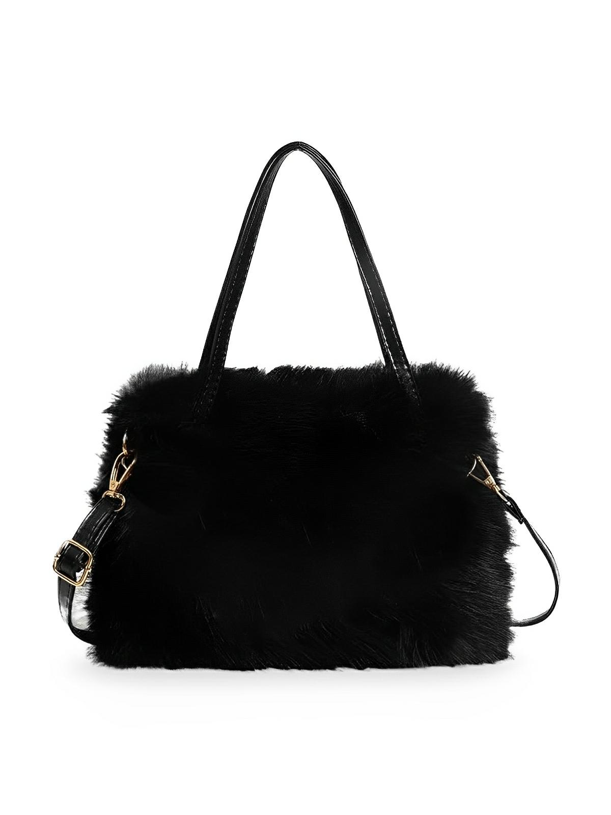 Mini sac à main en fourrure, bandoulière douce, modèle Elsa - Sac à main - Noir
