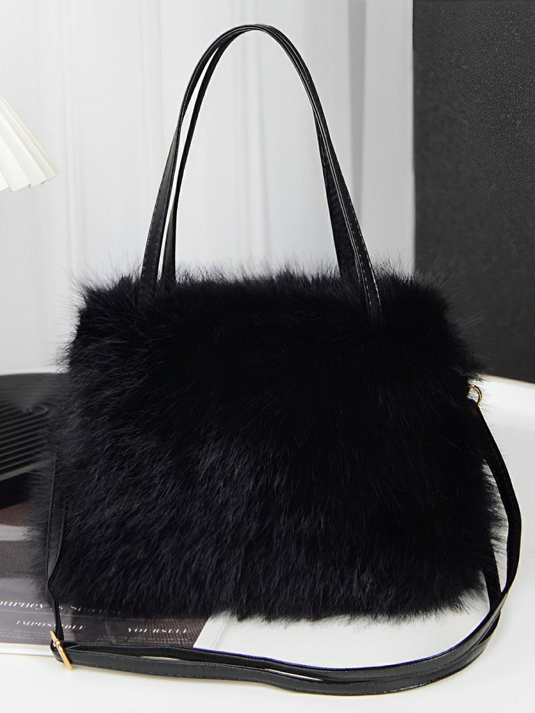 Mini sac à main en fourrure, bandoulière douce, modèle Elsa - Sac à main - Noir