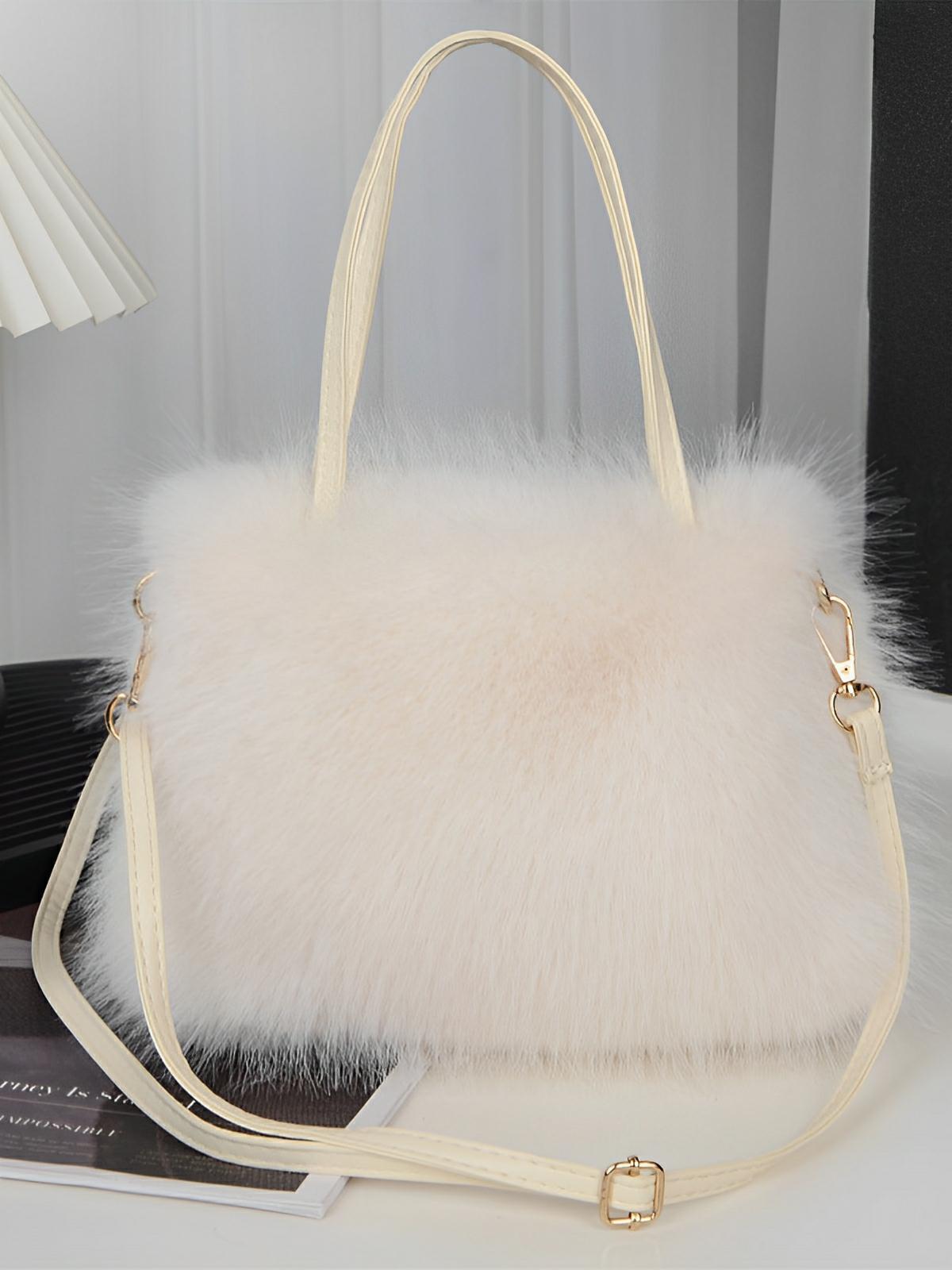 Mini sac à main en fourrure, bandoulière douce, modèle Elsa - Sac à main - Blanc