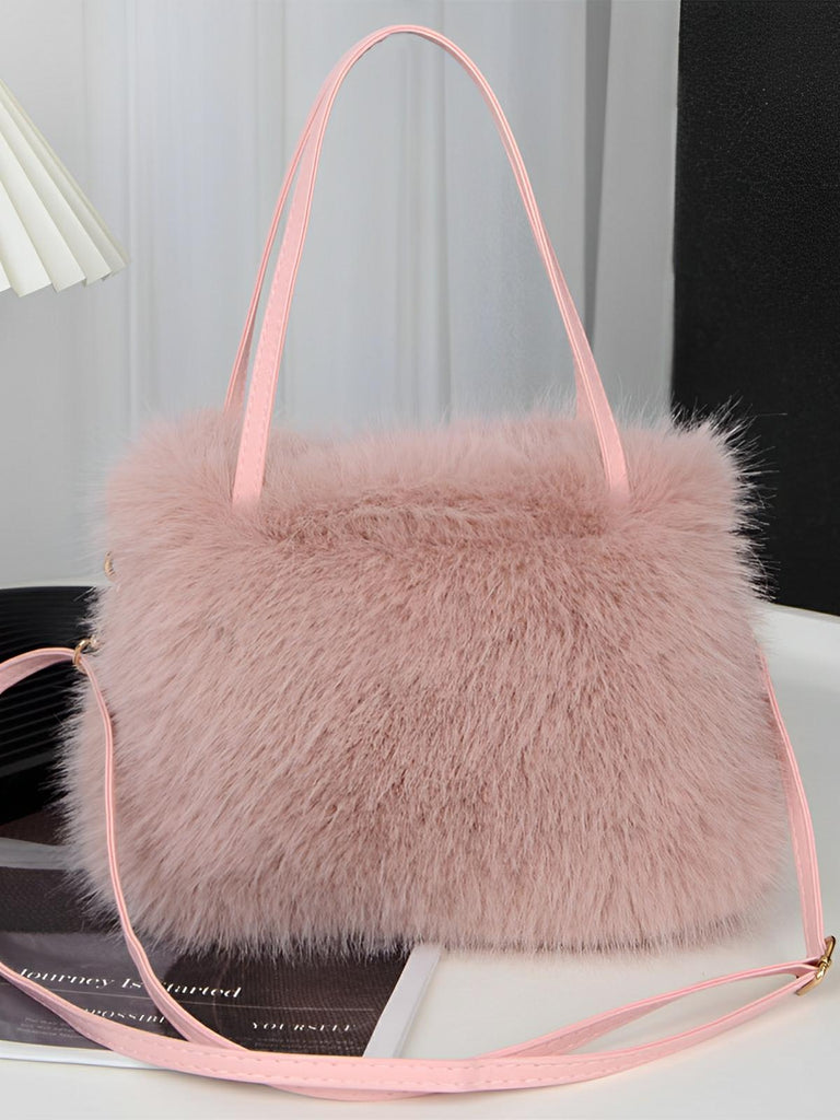 Mini sac à main en fourrure, bandoulière douce, modèle Elsa - Sac à main - Rose