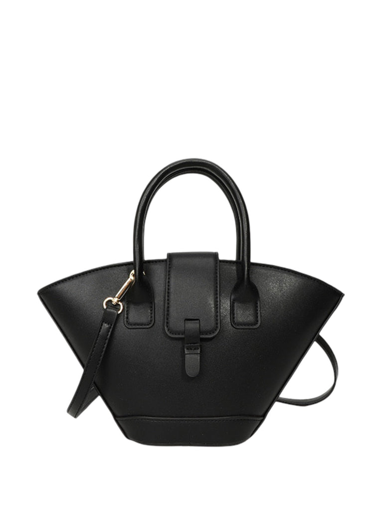 Mini sac à main femme, forme panier, simili vegan, bandoulière réglable, style bohème, fermeture magnétique, modèle Isabe - Sac à main - Noir