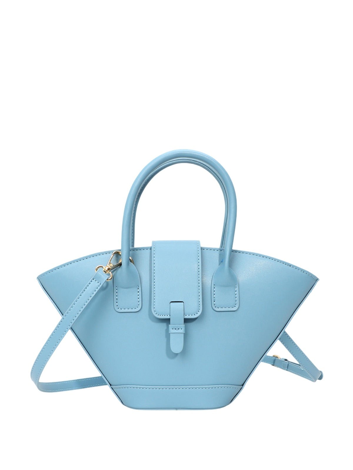 Mini sac à main femme, forme panier, simili vegan, bandoulière réglable, style bohème, fermeture magnétique, modèle Isabe - Sac à main - Bleu ciel