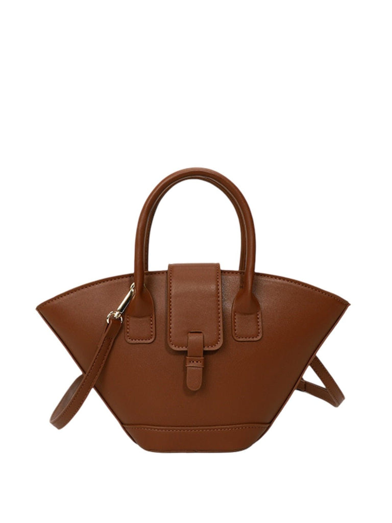 Mini sac à main femme, forme panier, simili vegan, bandoulière réglable, style bohème, fermeture magnétique, modèle Isabe - Sac à main - Café