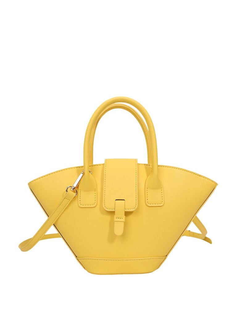 Mini sac à main femme, forme panier, simili vegan, bandoulière réglable, style bohème, fermeture magnétique, modèle Isabe - Sac à main - Jaune