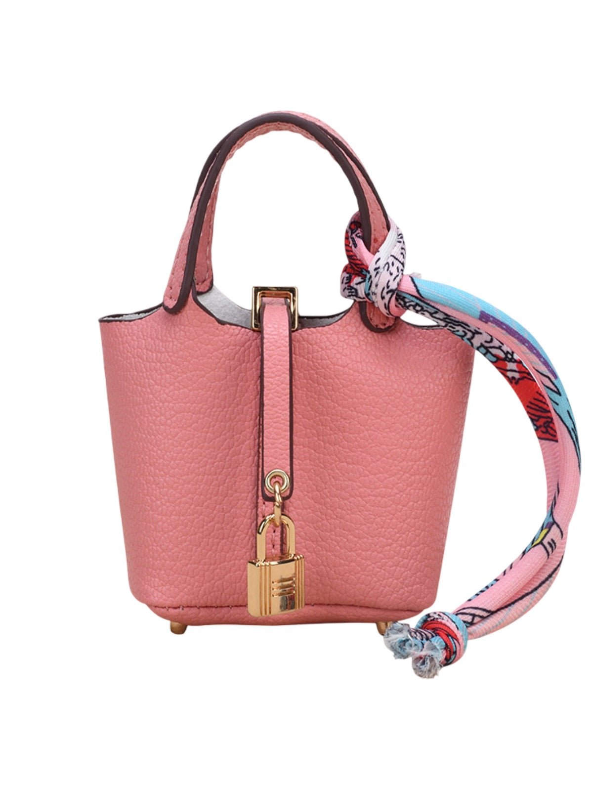 Mini sac bijoux de sac, porte - clés luxe, cuir grainé, format AirPods, accessoire luxueux, modèle Trésor - Rose