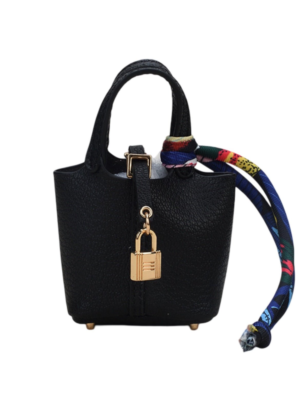 Mini sac bijoux de sac, porte - clés luxe, cuir grainé, format AirPods, accessoire luxueux, modèle Trésor - Noir