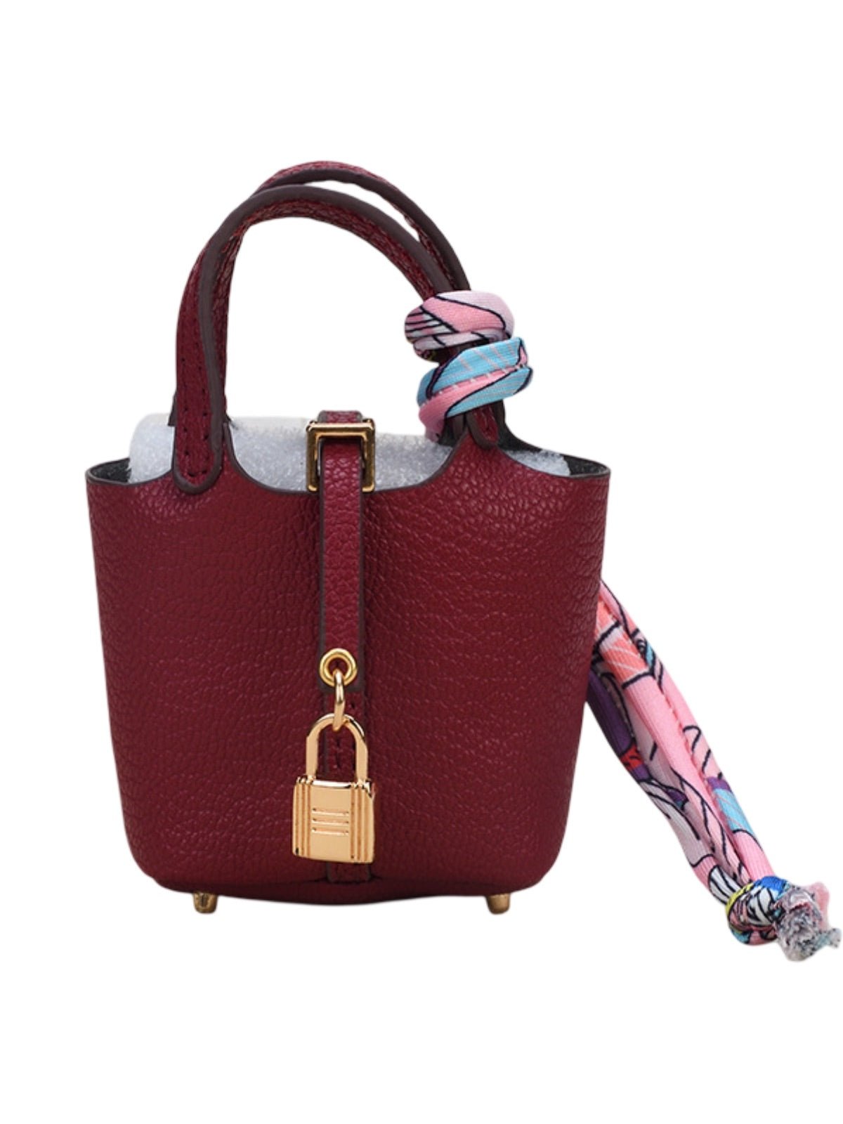 Mini sac bijoux de sac, porte - clés luxe, cuir grainé, format AirPods, accessoire luxueux, modèle Trésor - Bordeaux