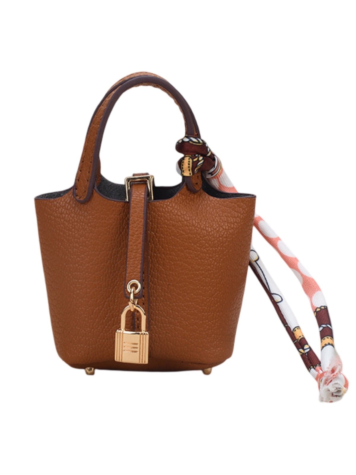 Mini sac bijoux de sac, porte - clés luxe, cuir grainé, format AirPods, accessoire luxueux, modèle Trésor - Marron