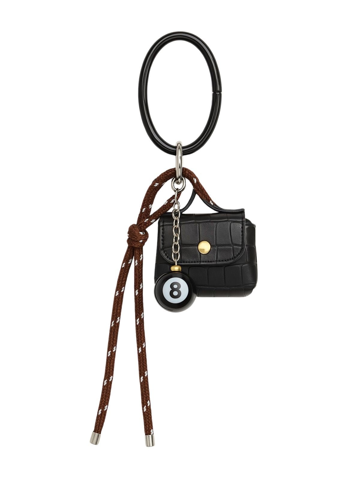 Mini sac noir à breloques, bijou de sac 8 - ball, porte - clés mode, accessoire tendance 2025, modèle Marion - Noir