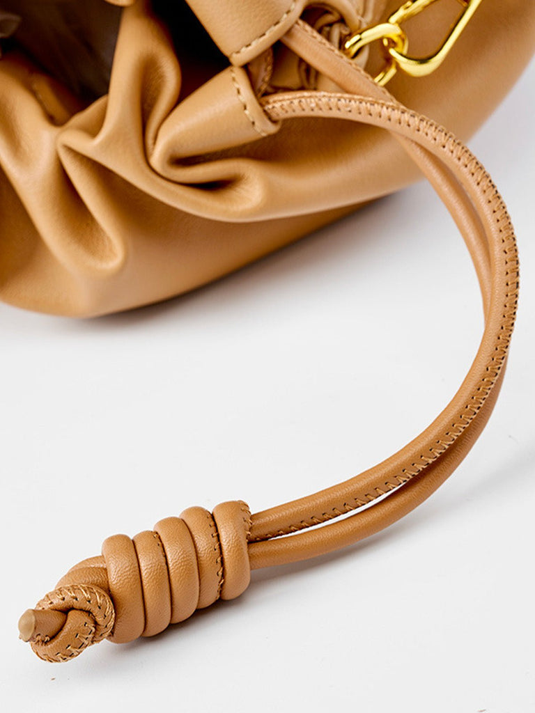 Mini sac seau en cuir, sac bandoulière avec chaîne, sac à lacets en cuir souple, sac à main tendance 2025, sac féminin chic, modèle Ipsy - Sac à main - Camel