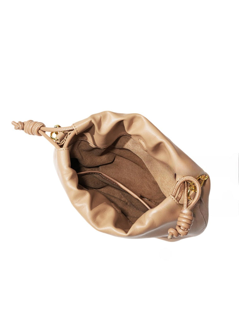 Mini sac seau en cuir, sac bandoulière avec chaîne, sac à lacets en cuir souple, sac à main tendance 2025, sac féminin chic, modèle Ipsy - Sac à main - Camel