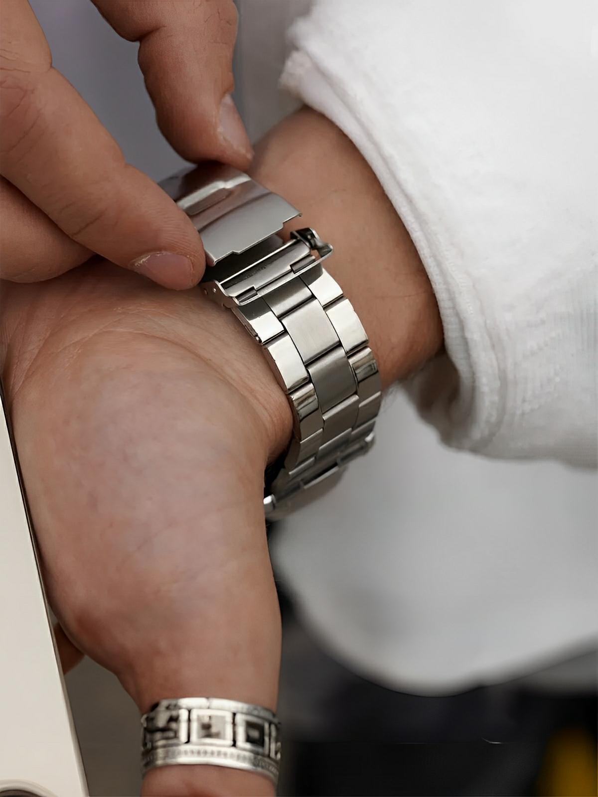 Montre automatique pour homme, squelette mécanique, cadran transparent, tachymètre, en acier inoxydable, modèle Sean - Montre - Argent et noir