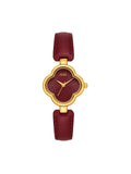 Montre femme bordeaux, cadran trèfle doré, bracelet cuir et acier, quartz japonais, accessoire chic, modèle Tissa - Montre - Bordeaux