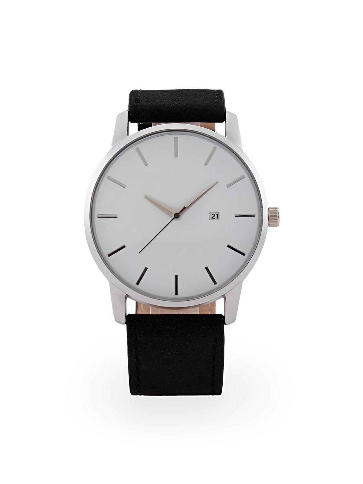 Montre homme quartz, cadran minimaliste, en simili vegan, avec affichage de date, modèle Kayl - Montre - Noir et blanc