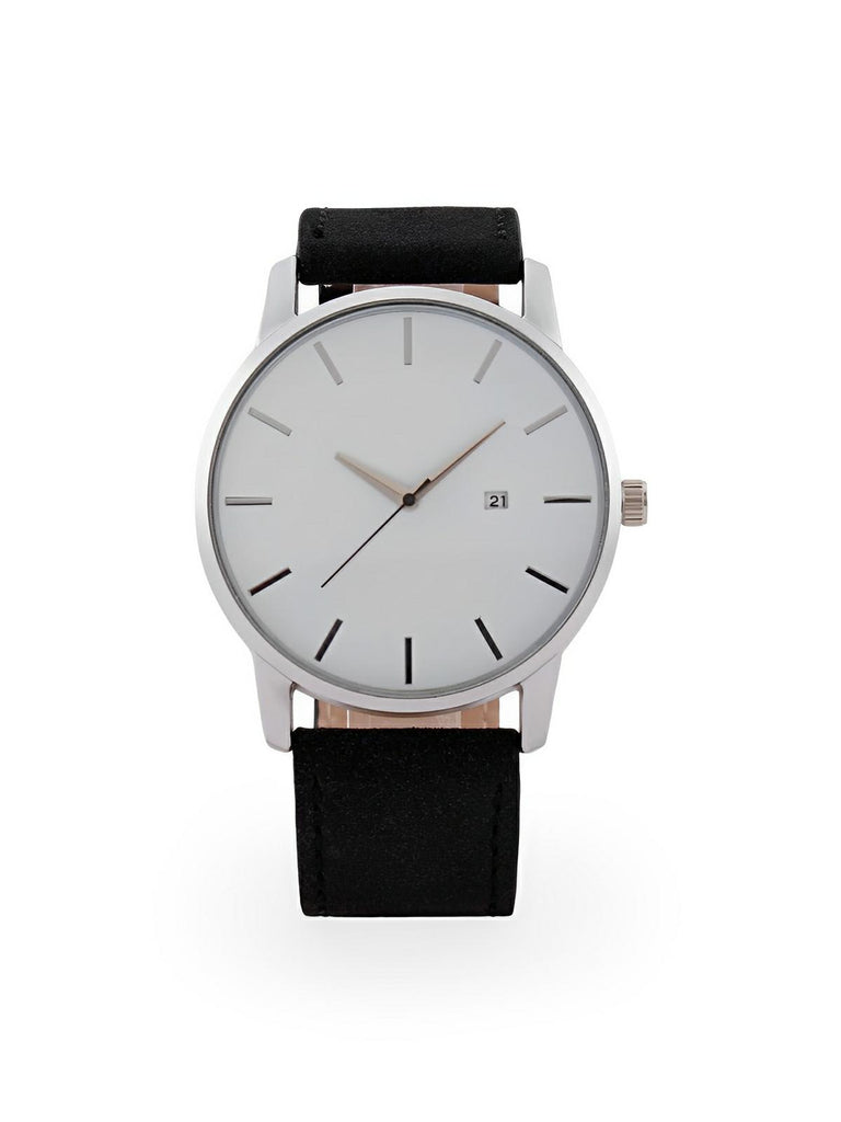 Montre homme quartz, cadran minimaliste, en simili vegan, avec affichage de date, modèle Kayl - Montre - Noir et blanc