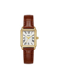Montre rectangulaire femme, boîtier doré, chiffres romains, bracelet simili vegan, style vintage, modèle Shana - Montre - Marron
