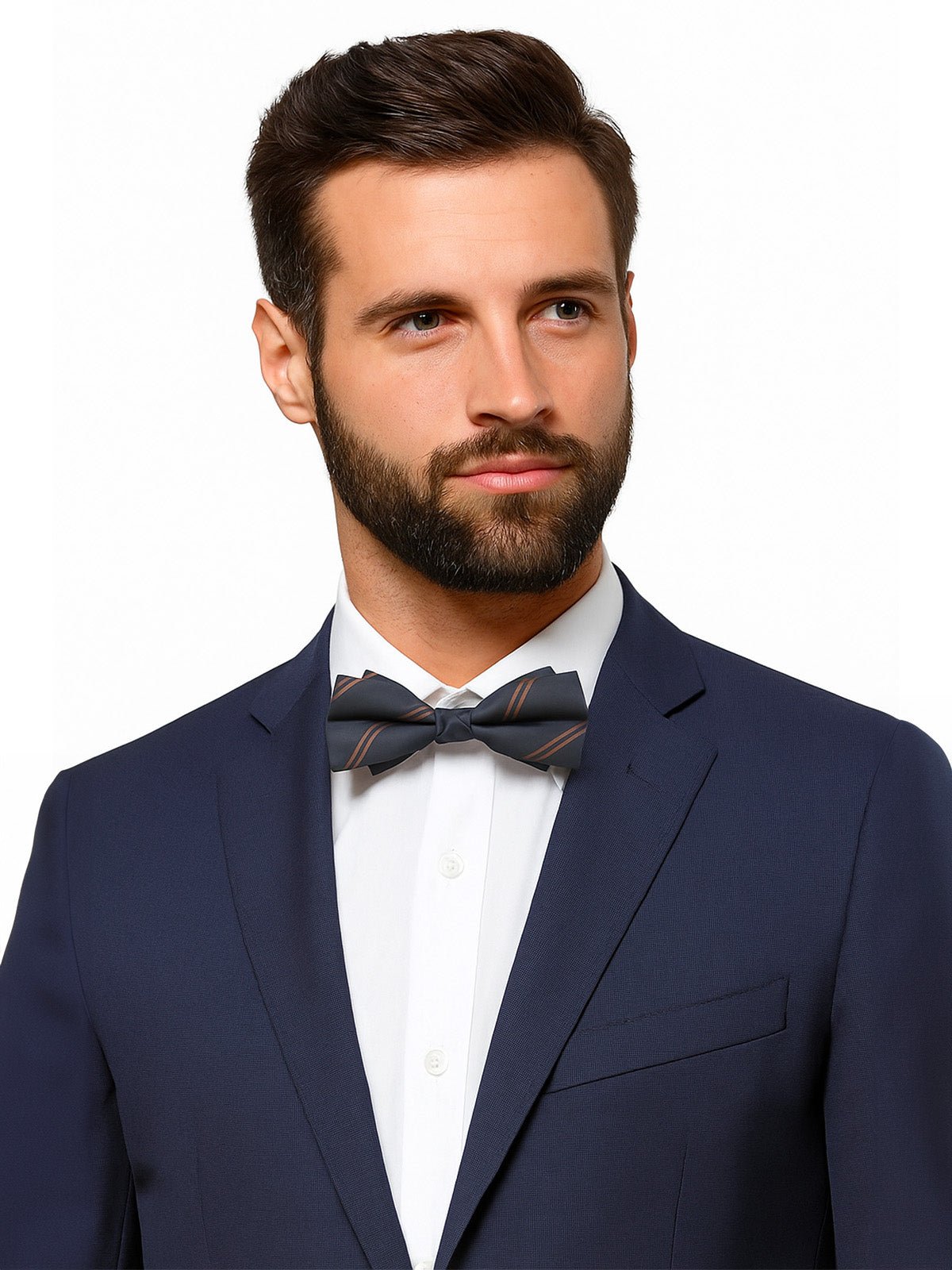 Nœud papillon homme à nouer, rayé bleu nuit et cuivre, accessoire cérémonie, style formel moderne, tissu satiné jacquard, modèle Tonali - Bonnets - Gris