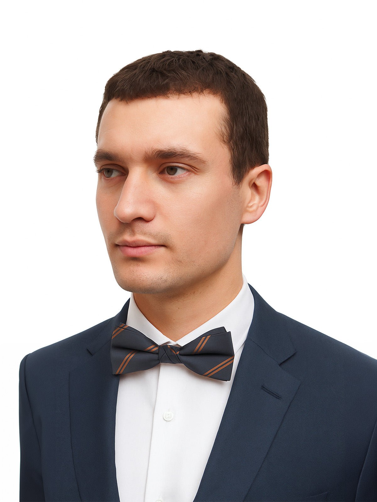Nœud papillon homme à nouer, rayé bleu nuit et cuivre, accessoire cérémonie, style formel moderne, tissu satiné jacquard, modèle Tonali - Bonnets - Gris