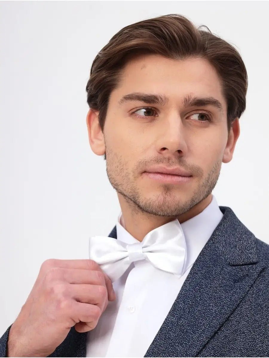 Nœud papillon homme, accessoire mariage, nœud papillon pré - noué, ajustable, finition brillante, idéal cérémonie, soirée, uniforme, modèle Louvan - Bonnets - Blanc