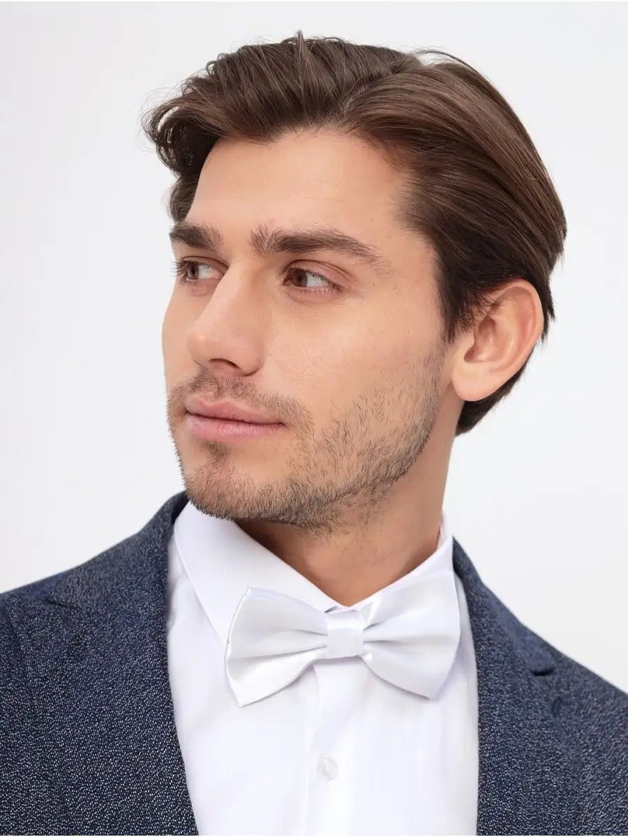 Nœud papillon homme, accessoire mariage, nœud papillon pré - noué, ajustable, finition brillante, idéal cérémonie, soirée, uniforme, modèle Louvan - Bonnets - Blanc