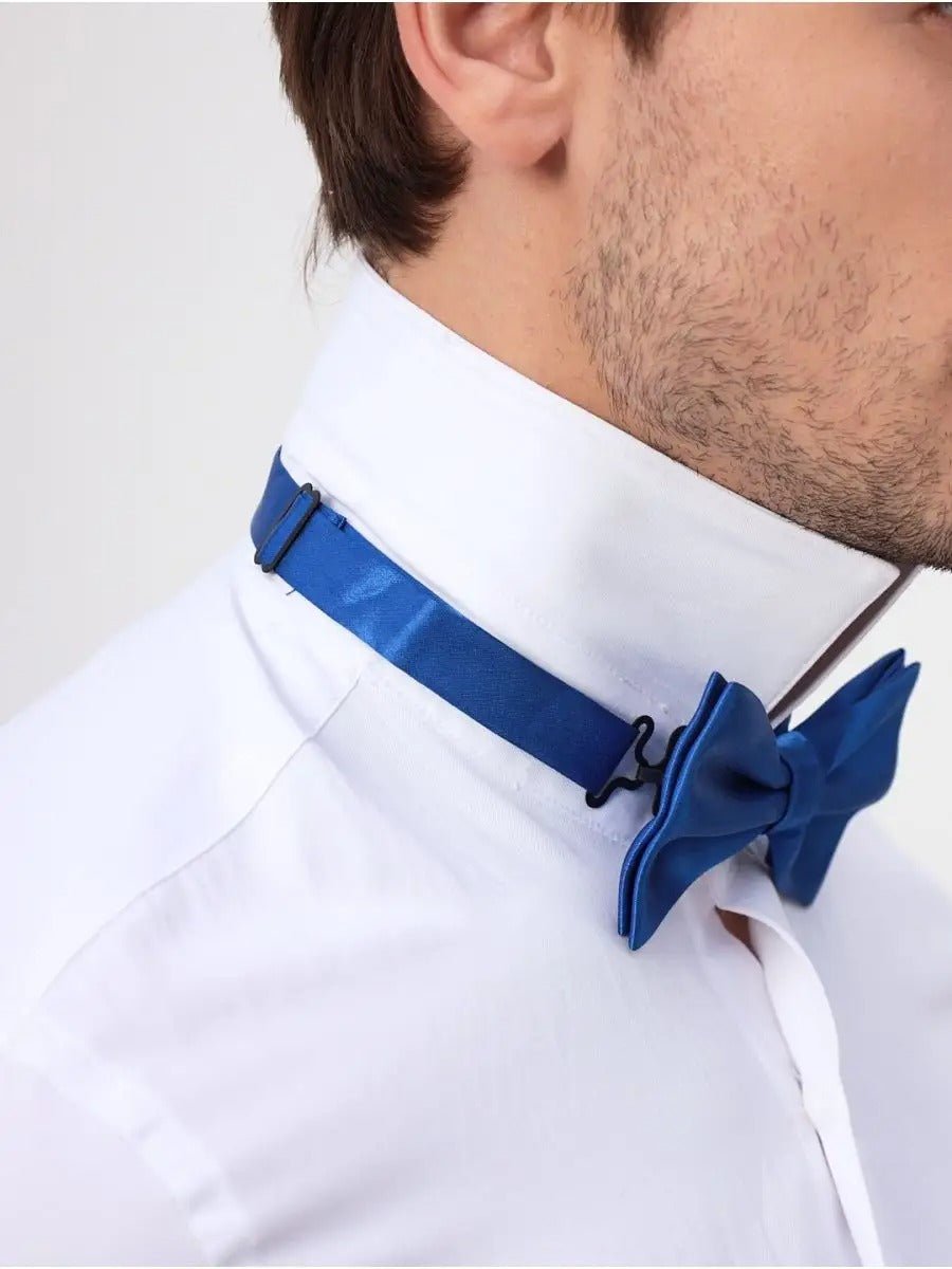 Nœud papillon homme, accessoire mariage, nœud papillon pré - noué, ajustable, finition brillante, idéal cérémonie, soirée, uniforme, modèle Louvan - Bonnets - Bleu
