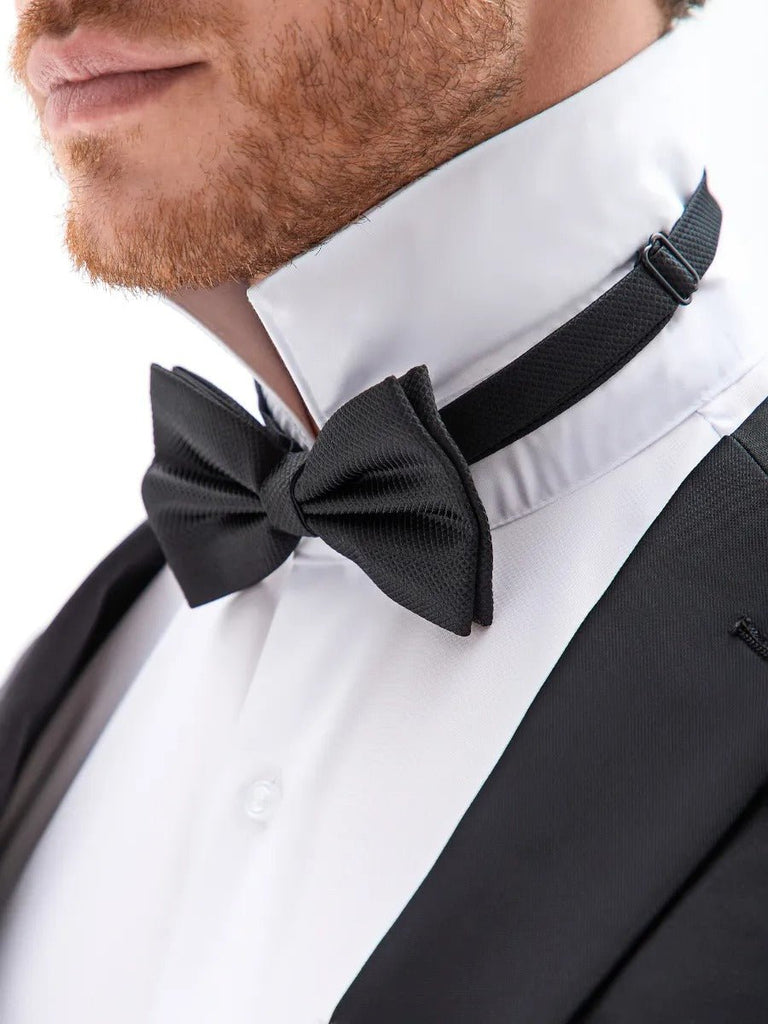 Nœud papillon homme mariage, nœud papillon cérémonie uni, accessoire costard homme, nœud papillon noir, nœud papillon polyester ajustable, modèle Tom - Bonnets - Noir
