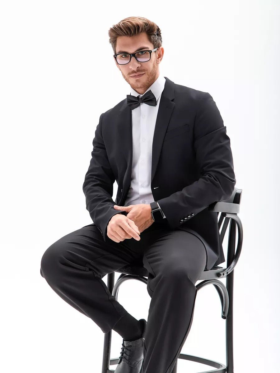 Nœud papillon homme mariage, nœud papillon cérémonie uni, accessoire costard homme, nœud papillon noir, nœud papillon polyester ajustable, modèle Tom - Bonnets - Noir