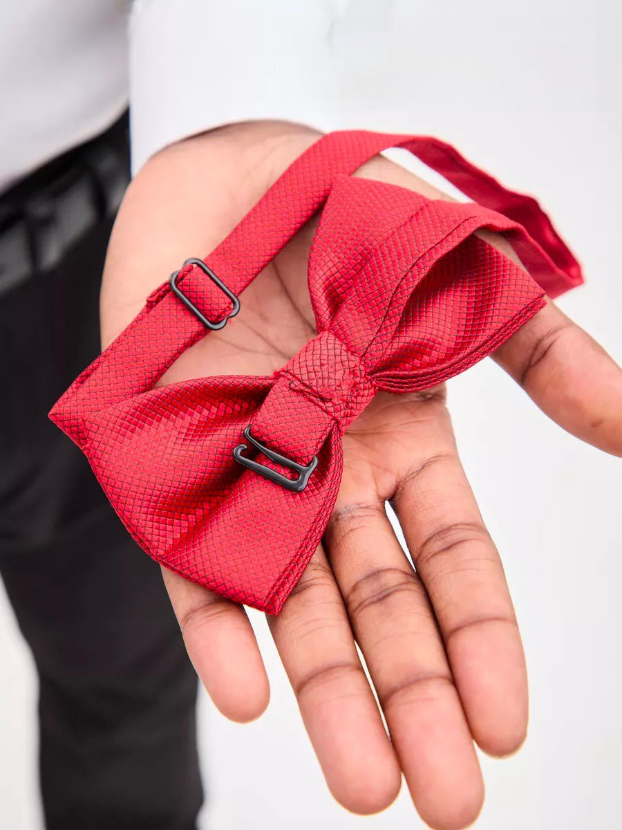 Nœud papillon homme mariage, nœud papillon cérémonie uni, accessoire costard homme, nœud papillon noir, nœud papillon polyester ajustable, modèle Tom - Bonnets - Rouge
