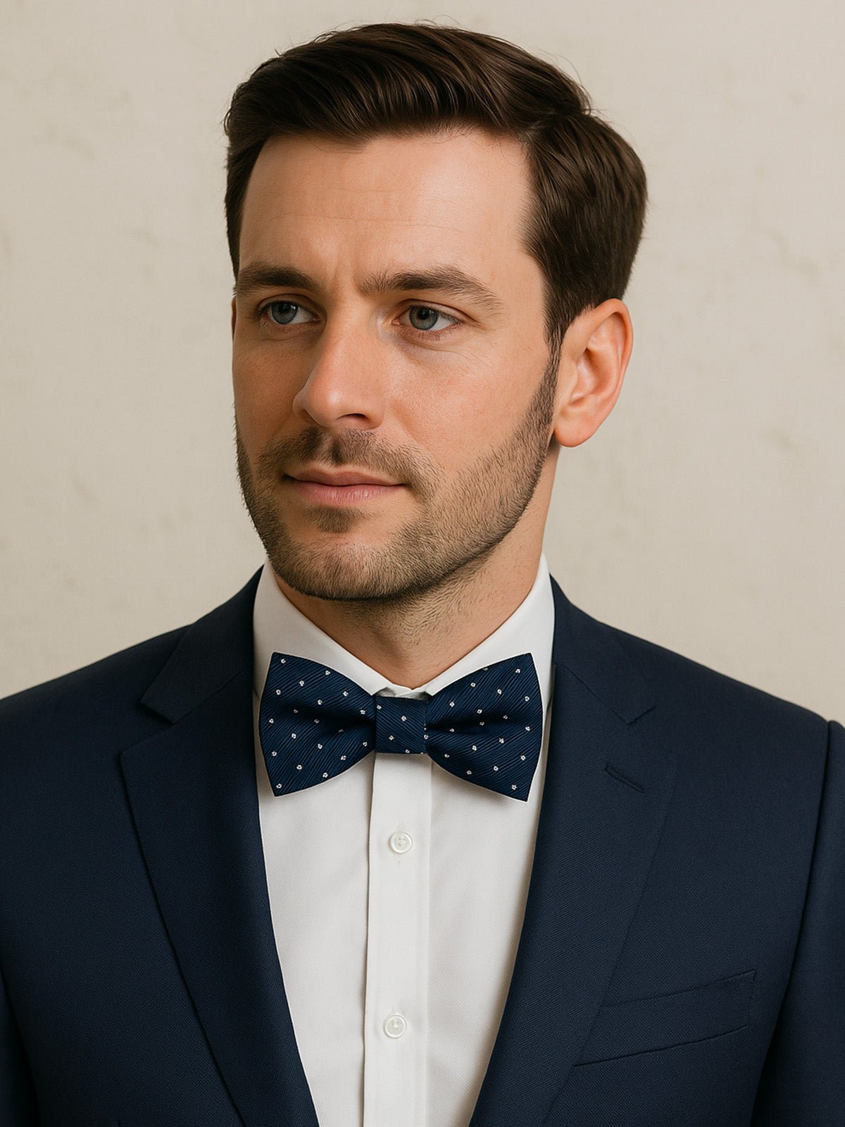 Nœud papillon pré - noué, motif croisillons blancs, mariage ou cérémonie, pour homme, marine ou bordeaux, toucher soyeux, réglable, bande élastique, finition satinée, modèle Samuel - Bonnets - Bleu marine