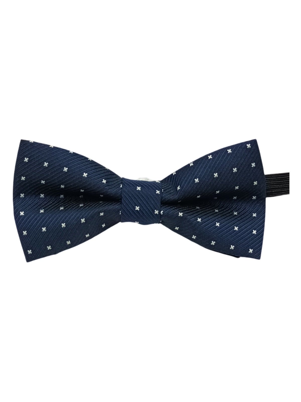 Nœud papillon pré - noué, motif croisillons blancs, mariage ou cérémonie, pour homme, marine ou bordeaux, toucher soyeux, réglable, bande élastique, finition satinée, modèle Samuel - Bonnets - Bleu marine