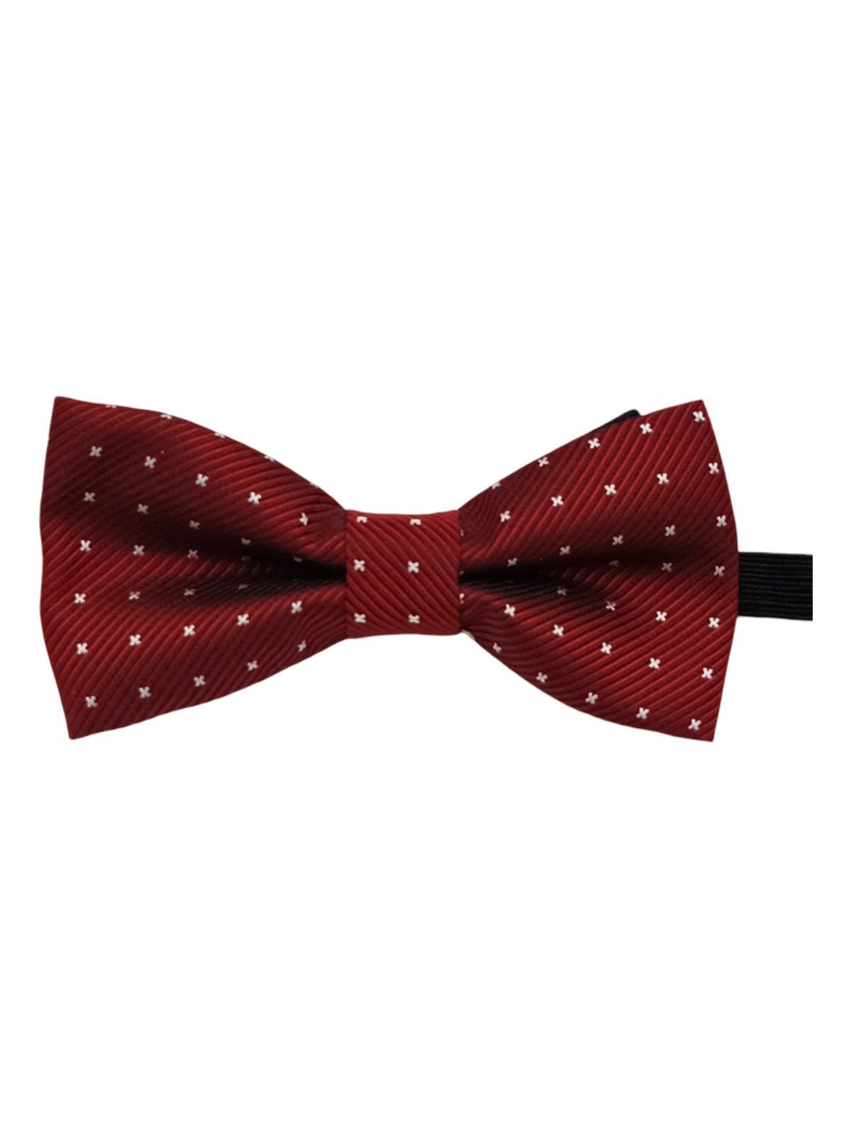 Nœud papillon pré - noué, motif croisillons blancs, mariage ou cérémonie, pour homme, marine ou bordeaux, toucher soyeux, réglable, bande élastique, finition satinée, modèle Samuel - Bonnets - Bordeaux