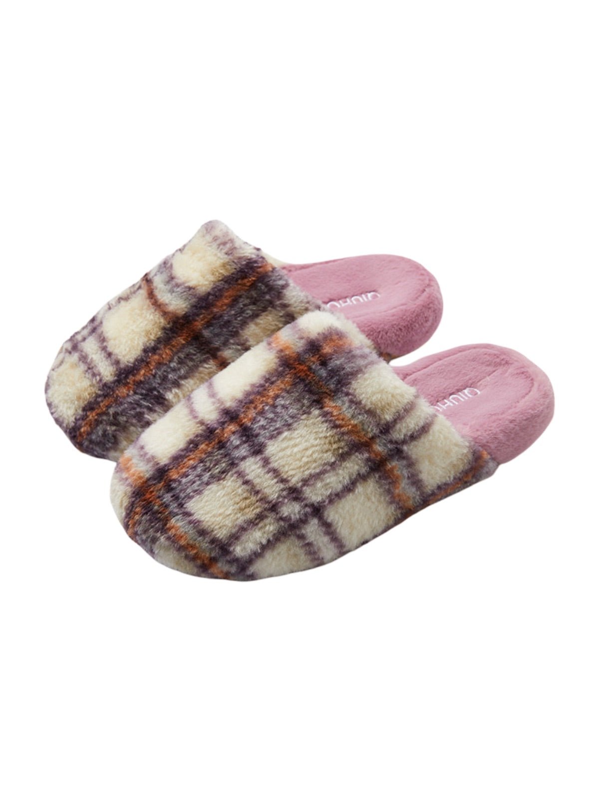Pantoufles chaudes en peluche à carreaux pour l’hiver avec semelle antidérapante, confortables pour la maison et adaptées aux femmes comme aux hommes, modèle Modan - Chaussons - Rose XXS